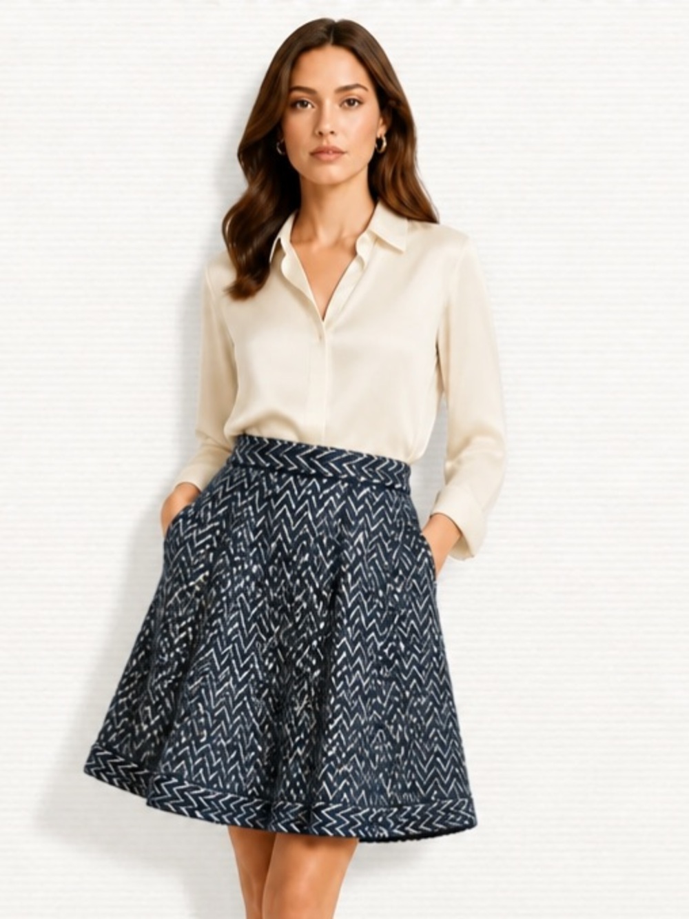 DVF Diane Von Furstenberg Dirndl Pleated Skirt Mohair Wool Blue Mini